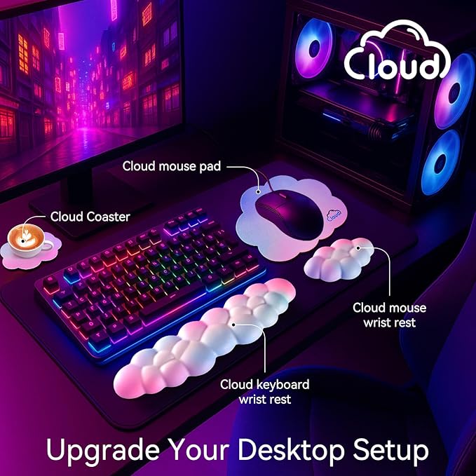 Cloud Wrist Rest for Computer Keyboard, 4-in-1 Memory Foam Leather Cloud Keyboard Wrist Rest and Mouse Pad Set with Ergonomic Support for Arm and Palm Cushion, Gaming/Work Setup, Dark Green