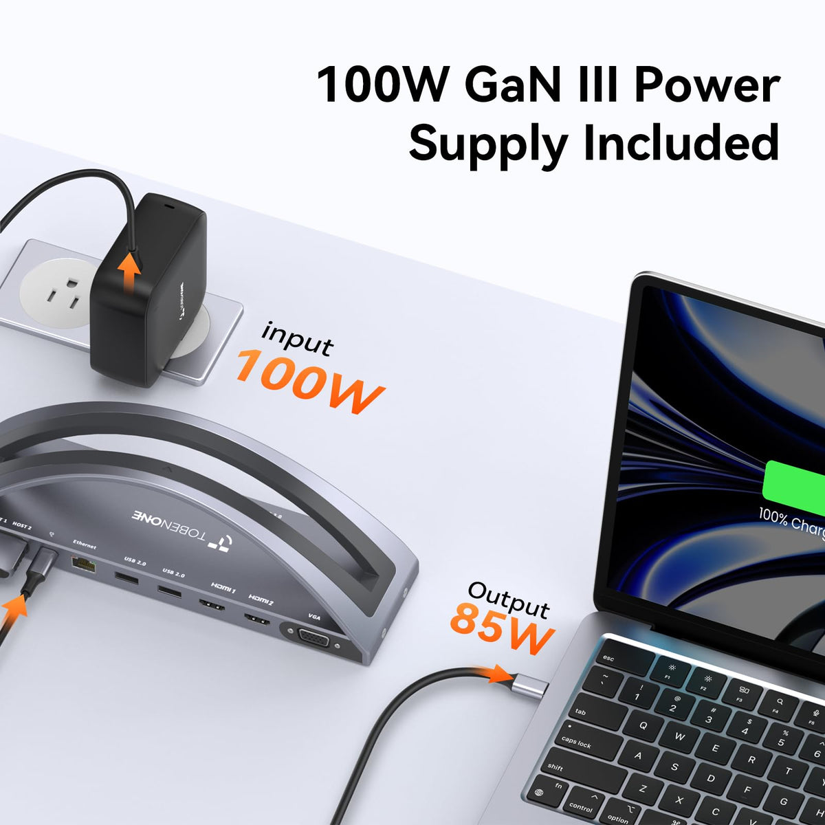 TobenONE MacBook Pro/Air Docking Station Stand, Dual 4K HDMI, 100W Charger