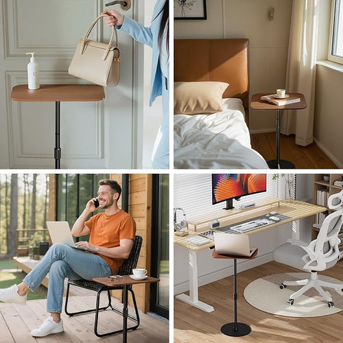 Adjustable Laptop Floor Stand & Portable Standing Desk - Height Adjustable Mobile Table up to 37.8", Bedside Laptop Table, Sofa Desk with Sturdy Metal Base & Wooden Top