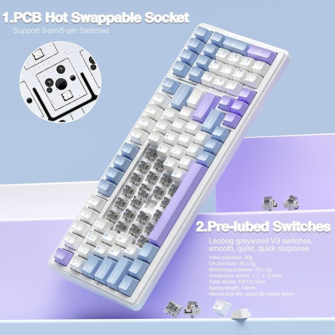 AULA F99 Wireless Mechanical Keyboard,Tri-Mode BT5.0/2.4GHz/USB-C Hot Swappable Custom Keyboard,Pre-lubed Linear Switches,Gasket Structure,RGB Backlit Gaming Keyboard for PC/Tablet/Xbox/PS4/PS5