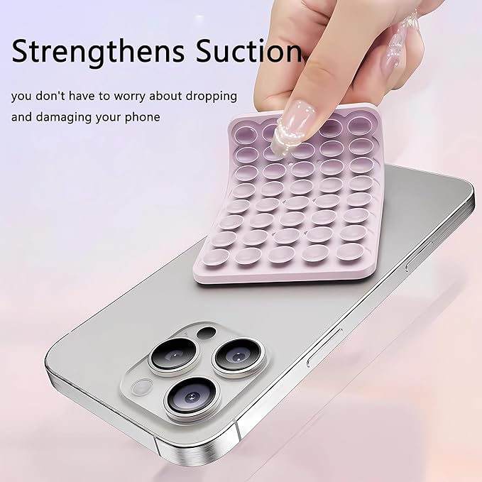 Silicone Double-Sided Suction Phone Grip Detachable Mount - Car Dashboard/Shower Phone Holder, Hands-Free For Selfies & Videos, TikTok/ASMR - iphone & Android Compatible (3.74"x2.2", White+Baby Pink)