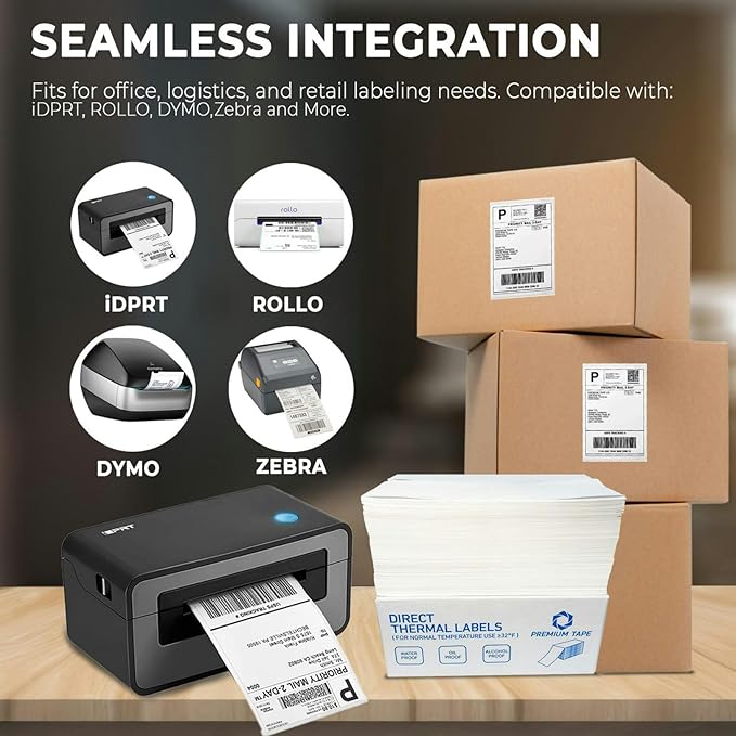 Rockin Rolls Direct Thermal Shipping Labels (Total of 1000) 2 Packs of 500-4x6 Thermal Labels Fanfold, Thick, Commercial Grade, Waterproof Mailing & Address Labels, Perforated & Strong Adhesive