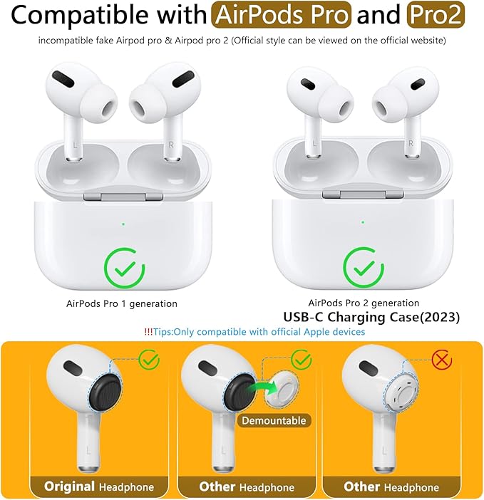 Memory Foam Replacement Ear Tips Compatible with AirPods Pro 2nd/1st Generation,with Noise Reduction Hole & Built-in dust Guard Screen,for USB-C Charging Case with Cleaner kit -Black