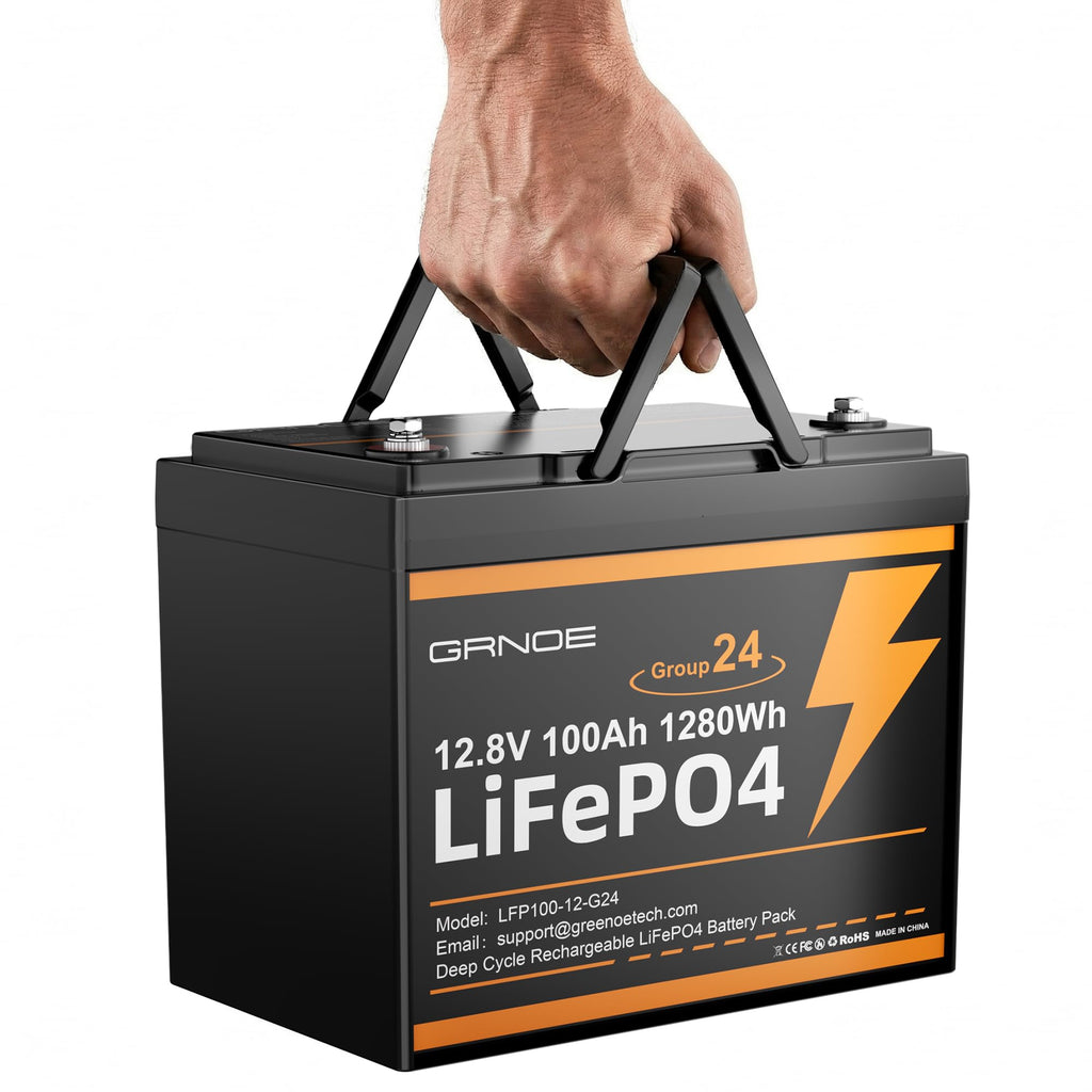 Group 24 LiFePO4 Battery 12V 100Ah, Lightweight 21.9lb Lithium Battery with 100A BMS, 4S4P Expandable, Up to 15,000 Cycles, Ideal for RV, Marine, Solar, Off-Grid, Trolling Motor, DIY Power