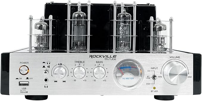 Rockville BluTube 70W Tube Amplifier Stereo Receiver, Bluetooth, EDR, Compact Design, Warm Sound, for Home Audio Enthusiasts