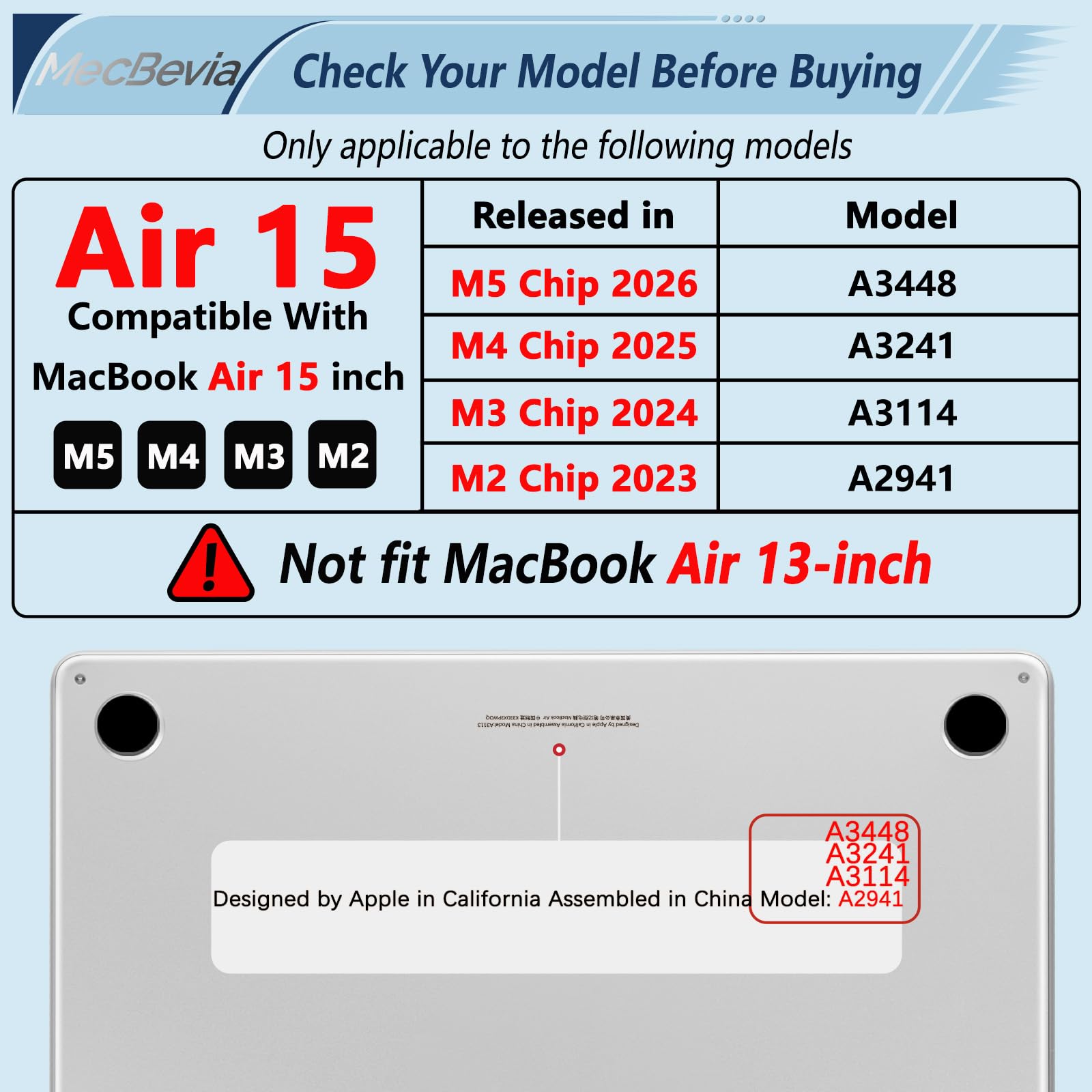 MecBevia Compatible with 2026 M5 MacBook Air 15 inch Case, 2026 2025-2023 M5 A3448 M4 A3241 M3 A3114 M2 A2941, Keyboard Cover, Screen Protector, Webcam Cover & Type-C OTG, Pink Bows