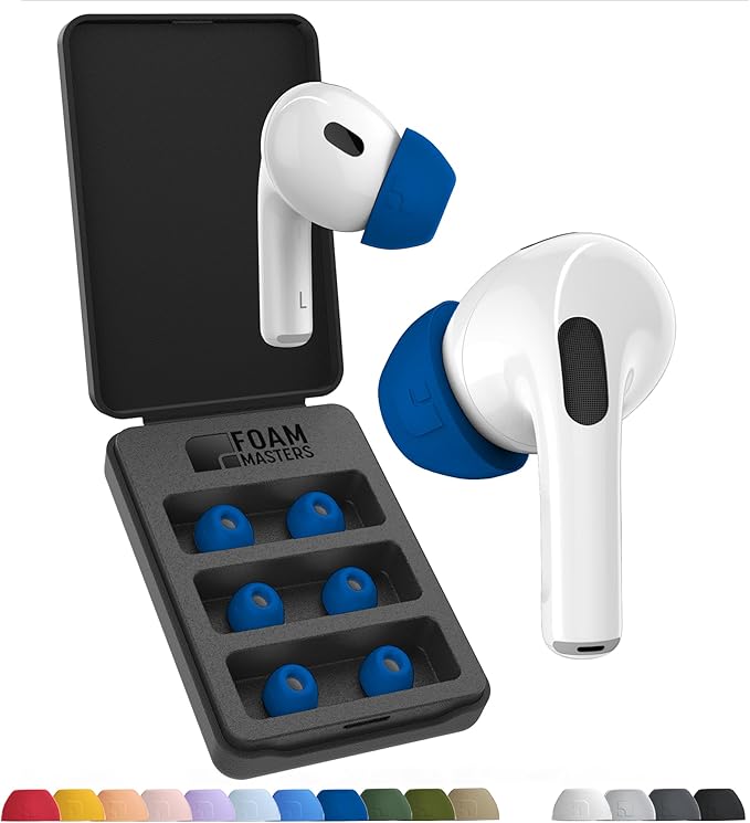 Foam Masters Ultra-Premium Memory Foam Ear Tips for AirPods Pro 1st & 2nd Gen | 3 Pairs | Black Magic Ver 6.0 | Secure | Comfort | Better Noise Cancel | Replacement Buds – Blue, Assorted S/M/L