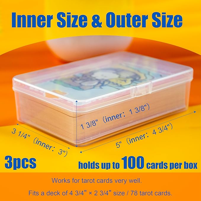 3 Pcs Tarot Card Case, Tarot Card Holder for 4 3/4"×2 3/4" Standard Tarot Cards, Plastic Clear Card Deck Box Storage, Playing Card Case for Large-sized Cards,5" ×3 1/4" ×1 3/8" (NO Cards)