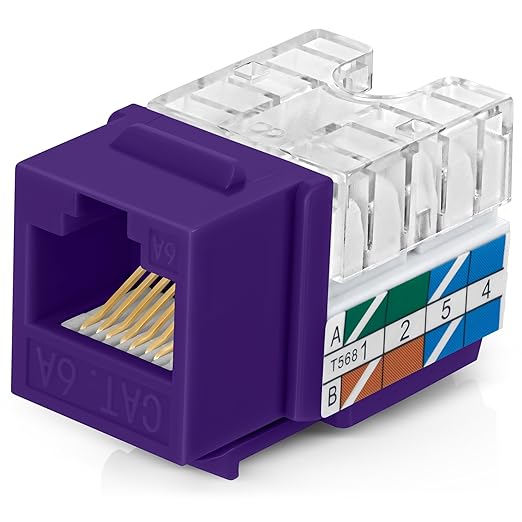 Everest 90° Angled RJ45 Cat6A Keystone Jacks 10-Pack in Purple - Slim Profile Female RJ45 Connectors - Cat 6A Keystone Jack - Compatible with 90° Angled Speed Termination Tool - easyJACK (B094WB91H3)
