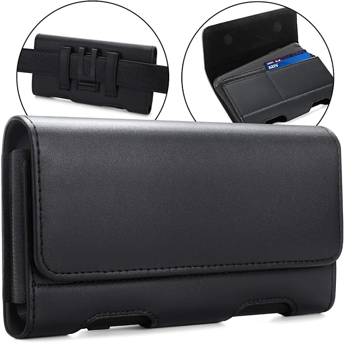 BECPLT for Galaxy S24 Ultra S23 Ultra 5G S22 Ultra 5G Holster Case, Leather iPhone 15 Pro Max Belt Clip Holster Pouch Carrying Sleeve with ID Card Holder for Galaxy A14 A12 A42 Note 20 Ultra (Black)