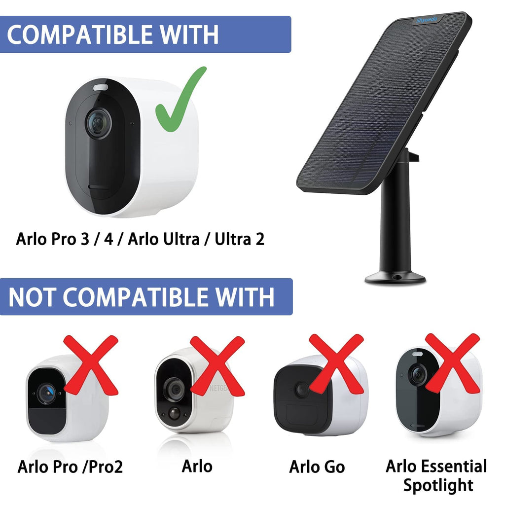 4W Solar Panel Charging Charger Compatible with Arlo Pro 3/Pro 4/Pro 5S 2K/Ultra/Ultra 2 /Go 2 only, 13.1ft Waterproof Charging Cable, IP65 Weatherproof Secure Wall Mount (3-Pack)
