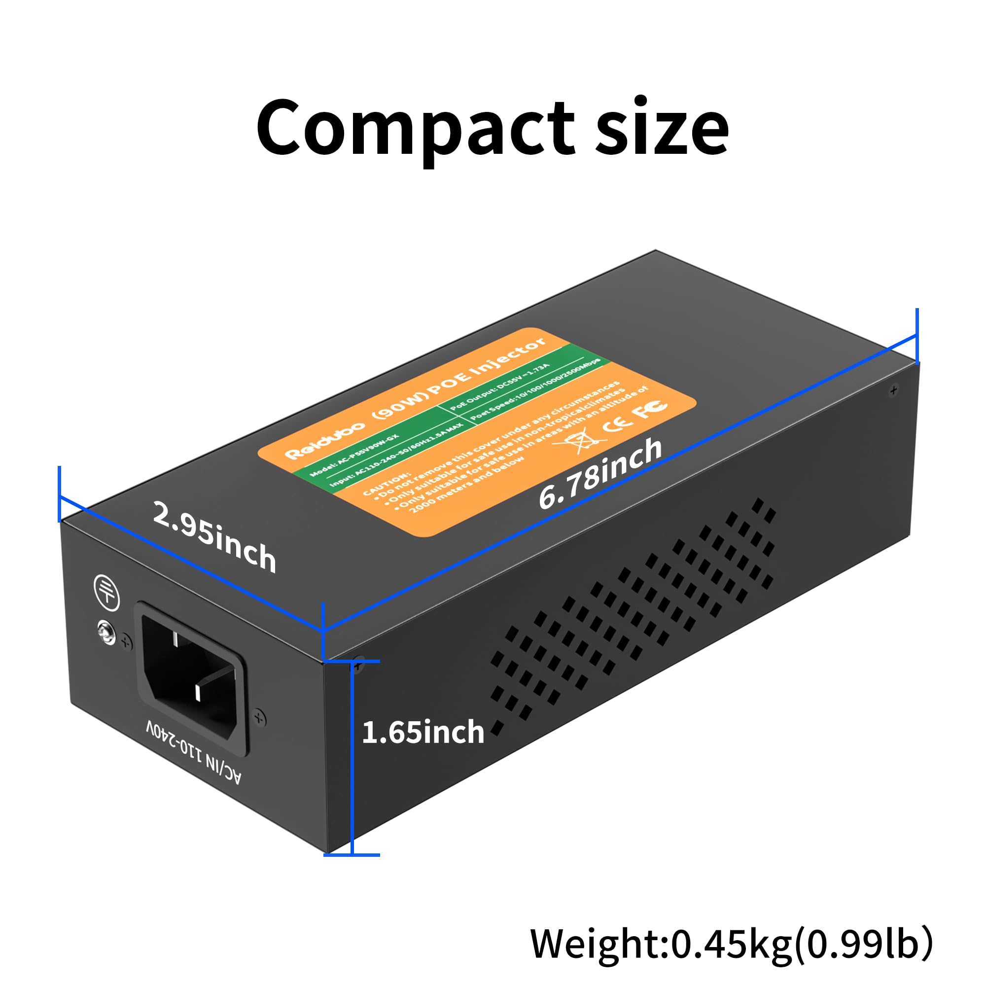 2.5Gb PoE Injector Adapter 90W, IEEE 802.3bt/at/af Compliant, Converts Non-PoE to PoE Network, 100/1000/2500Mbps RJ45, Up to 328 ft, Plug & Play (90W)
