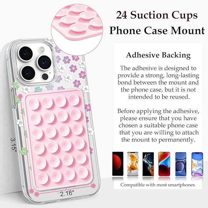 Silicone Suction Phone Case Mount, Silicon Adhesive Phone Accessory for Smartphones, Hands-Free Mirror Shower Phone Holder for Selfies, Tiktok Videos (Lavender)