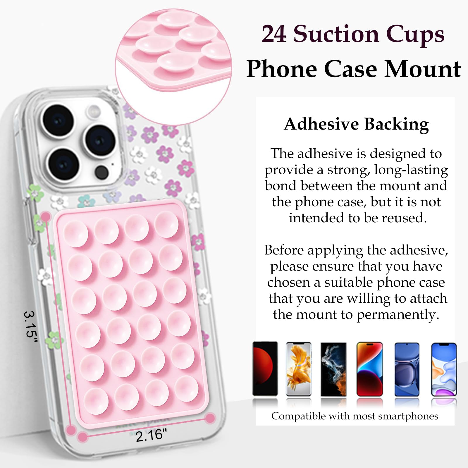 LvShuLiangPin Anteel Silicone Suction Phone Case Mount, Silicon Adhesive Phone Accessory for Smartphones, Hands-Free Mirror Shower Phone Holder for Selfies, Tiktok Videos (Translucent)