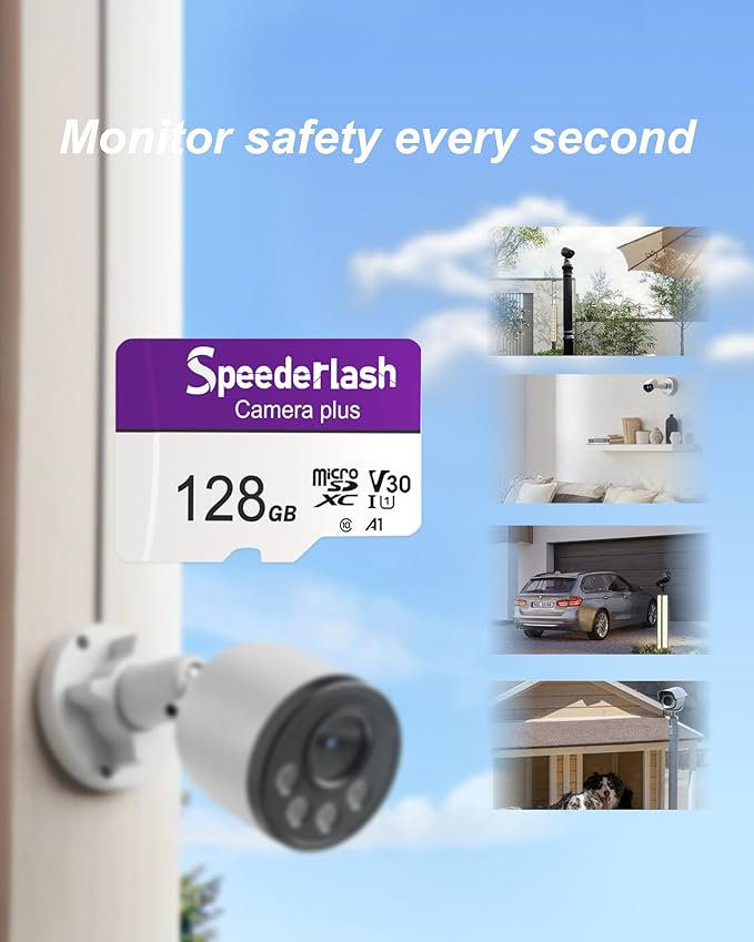Micro SDXC Memory Card 128GB-Speederlash Camera Plus TF Card with Adapter, Up to 90MB/s Read Speed, 4K UHD&5K Video Support, U1, V30, A1 Rated, Waterproof, for Security Camera, Dashcam