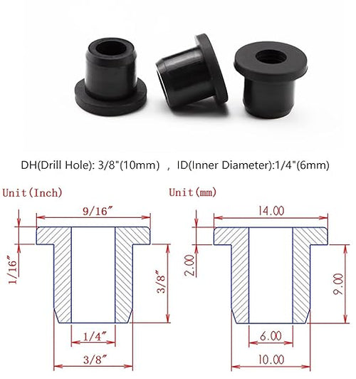 20 pcs 3/8" Drill Hole，1/4" ID Black Silicone Top hat Rubber Grommets for Wiring，Automotive，Firewall，Hole Plug，Desk，Screw，Water and Gas Pipe，Drain，House Siding，Cable Bushing，Glass，Wire Plug