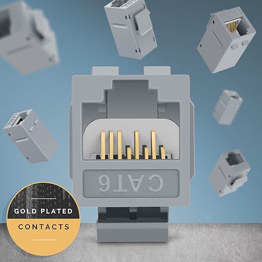 Everest Cat6 RJ45 Keystone Coupler (6-Pack) in Gray - RJ45 Coupler - Cat 6 Couplers - Female to Female Cat6 Keystone Jacks - Ethernet Couplers - Ethernet Cable Extender