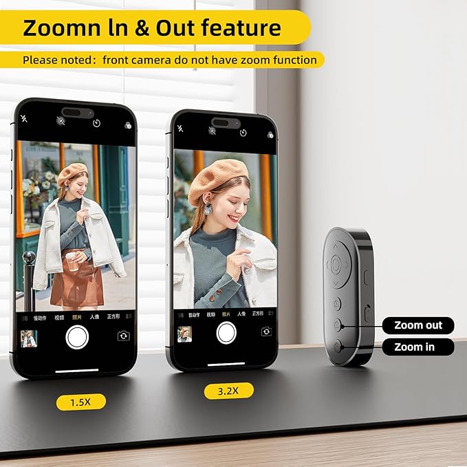 Bluetooth Camera Remote Shutter with Zoom and Camera Switch for Photo and Vlogging, Cellphone Remote Clicker for iOS & Android Smartphone, Wireless Video Scrolling with Metal Phone Stand for Tiktok