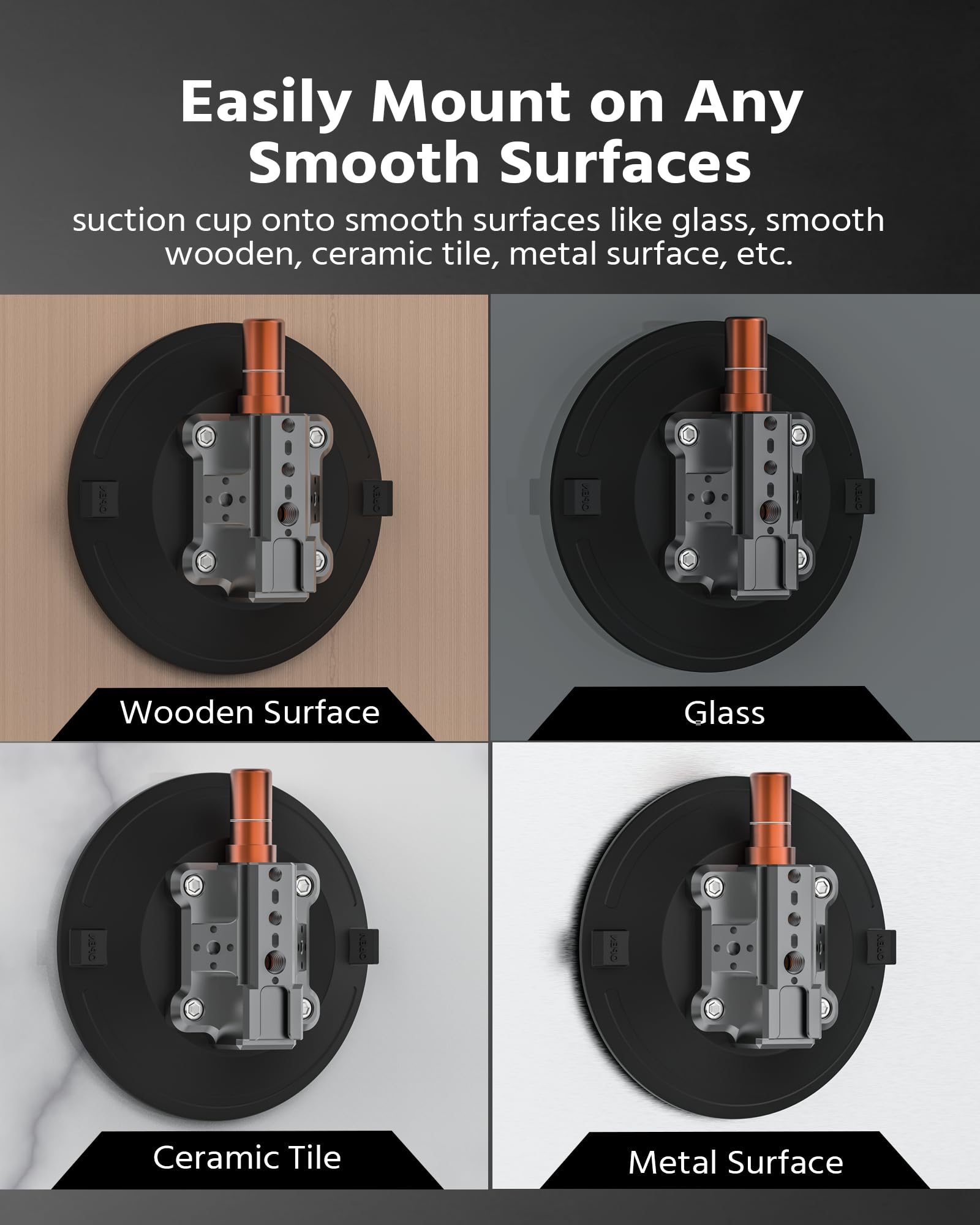 ROZOER 6" Suction Cup Camera Mount – Car, Windshield & Dash Cam Mount with Cold Shoe, NATO Rail, 1/4"-20 & 3/8-16 Threads (6”)