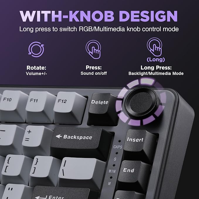 YUNZII B75 Mechanical Keyboard,75% Layout with Knob,Hot Swappable RGB Backlit Gasket Mounted, Creamy Typing, Double-Shot PBT Keycaps,Cherry Profile,for Win/Mac (Dark Grey, Cocoa Cream V2 Switch)