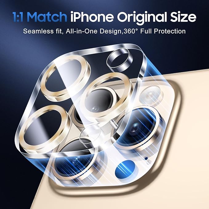 UniqueMe for 3 Pack iPhone 16 Pro/iPhone 16 Pro Max Camera Lens Protector - [Drop Protection] [Case Friendly] 9H Tempered Glass Camera Cover Screen [Update New Version] - Gold
