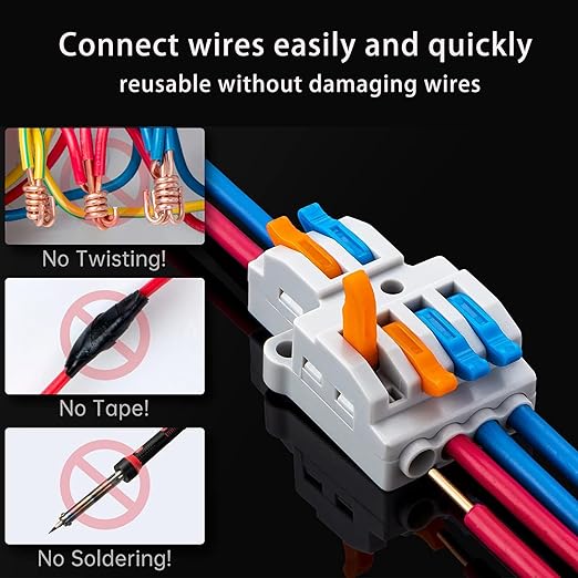 10PCS Lever Wire Connectors, Quick Wiring Cable Connectors, Compact Push-in Conductor Terminal Block (10PCS 2 in 6 Out)