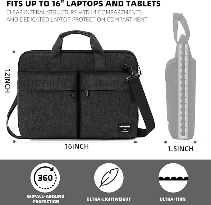 KINGSLONG 15.6 inch Laptop Shoulder Bag,Slim Shockproof Computer Sleeve Notebook Ultrabooks Carrying Case Handbag Cover Fit for Acer Asus Dell Lenovo HP Toshiba, Black