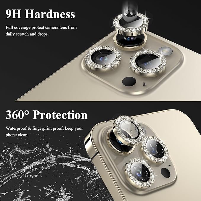 YWXTW Designed for iPhone 14 Pro/iPhone 14 Pro Max Camera Lens Protector Bling, [New Glitter Design] Individual Metal Tempered Glass Camera Cover Accessories Case Friendly, 1 Set (Gold Glitter)