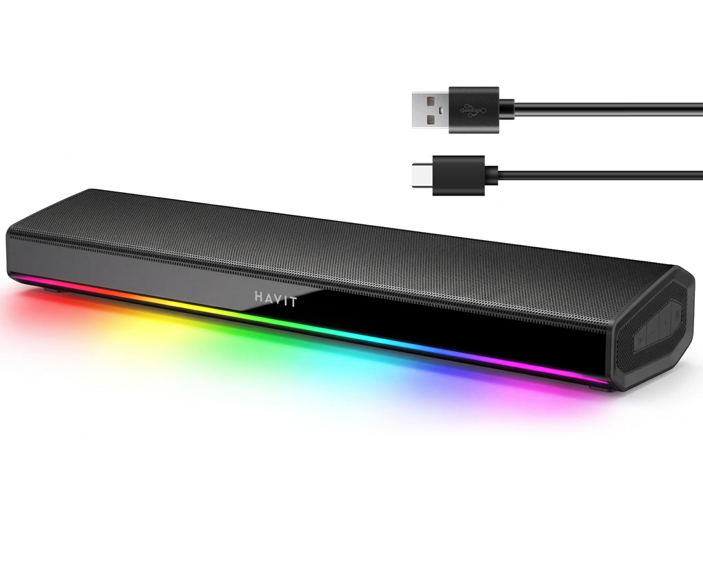 havit Computer Speakers for Desktop PC, Bluetooth 5.3 Pc Soundbar with Dynamic LED Light, HiFi Stereo, Poratble Bluetooth Speaker, Gaming Speakers for PC, Laptop,Tablet