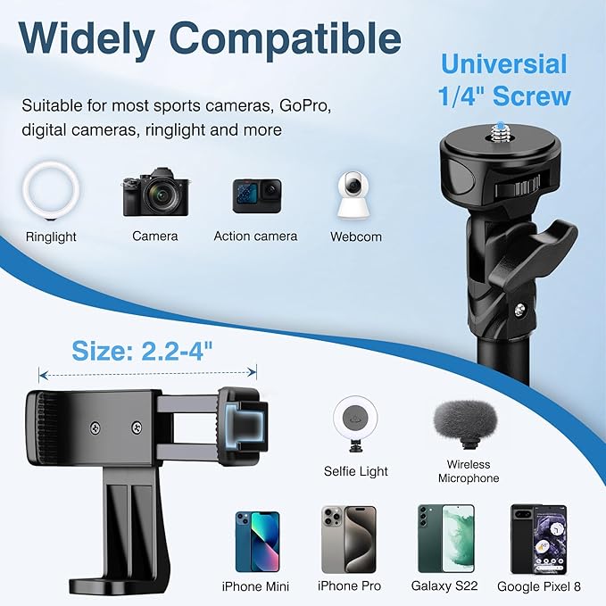 82" Tripod for iPhone,Phone Tripod Compatible with Smartphone/Camera/Gopro,Tall iPhoneTripod with 9.8" Gooseneck and Remote,Cell Phone Tripod Stand for Video Recording Selfies Vlogging