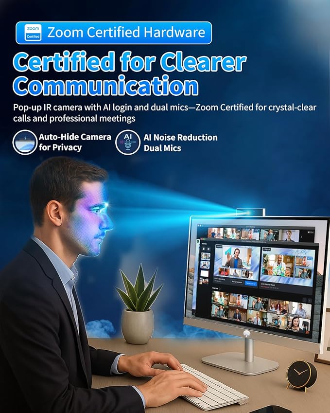 HP 27" All-in-One Desktop Computer - FHD Touchscreen | Intel Ultra 7‑155U | AI‑Enhanced Display, Facial Login | Privacy Pop‑Up Camera | Win 11 Pro, w/Accessories | 64GB DDR5 + 4TB SSD