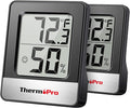 ThermoPro TP49 2 Pieces Digital Hygrometer Indoor Thermometer Humidity Meter Room Thermometer with Temperature and Humidity Monitor Mini Hygrometer Black Weather Station
