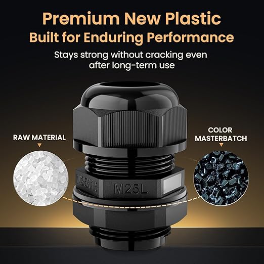 QILIPSU 50pcs M25L Long Thread Cable Gland Waterproof IP68 Nylon Strain Relief Cord Grip Cable Pass Through Wire Connector