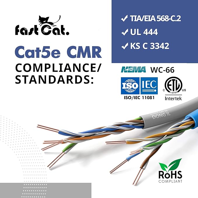 fast Cat. Cat5e Ethernet Cable 1000ft - 24 AWG, CMR, Insulated Bare Copper Wire Cat 5 ethernet Cable with FastReel - 350MHZ / Gigabit Speed UTP Cable Cat5e - CMR (Purple)