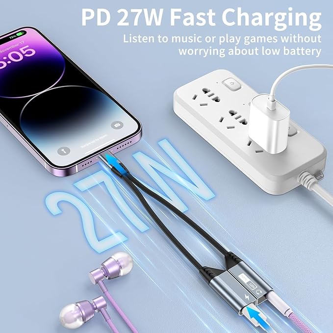 Magnetic Lightning to 3.5mm Headphone Jack Adapter, [Apple MFi Certified] 2 in 1 iPhone Headphone Adapter Aux Audio and Charger Adapter, iPad Headphone Adapter Charging Cable Splitter for iPhone 14 13