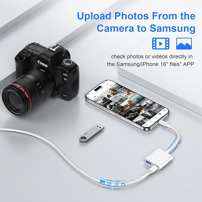 USB C to USB Camera Adapter with Charging Port for Samsung Galaxy A17 A16 5G A15 A54 A35 A56 S25 Ultra S24 FE, iPhone 16 15, USB 3.0 Female OTG Cable Adapter for Card Reader,Flash Drive,MIDI Keyboard