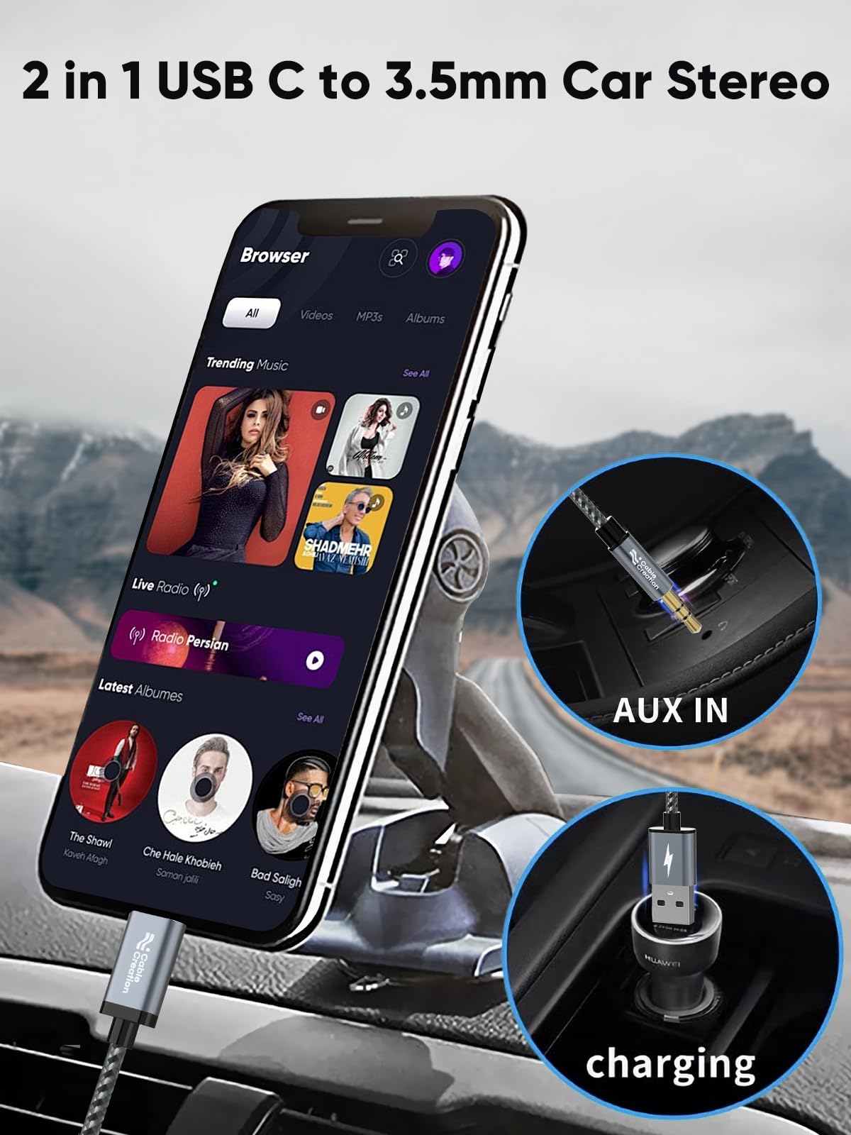 CableCreation USB C to 3.5mm Audio Cable with USB Charging Car Aux Cable