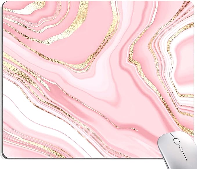 Hokafenle Mouse Pad Marble, Pink Gold Marble Mouse Pad for Women, Square Cute Mouse Mat Waterproof Mousepad Non-Slip Rubber Base Mouse Pads for Wireless Mouse Office Laptop