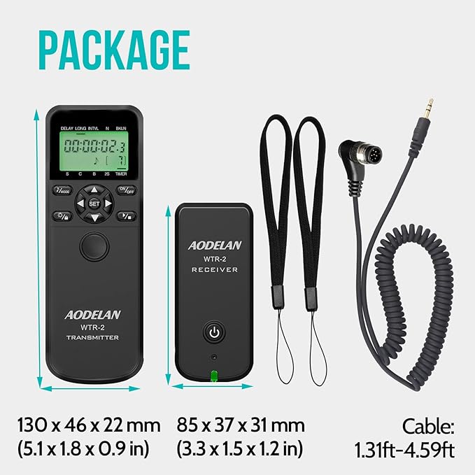 Wireless Shutter Camera Remote Intervalometer Timer Compatible with Nikon D3, D4, D4s, D5, D6, D800, D850, D810, D700, D500, D300, D200, F6, F100, F5, F90, N90s, D1X, D2H; Replaces Nikon MC-30A