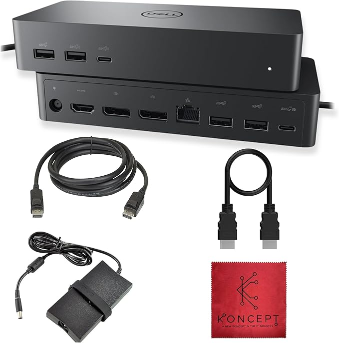 UD22 Dell Universal Docking Station USB-C/USB-A Supports Dual/Triple & 4 Monitors – Dock with 130W, HDMI, DisplayPort Cables & Cleaning Cloth – 4K Display Support