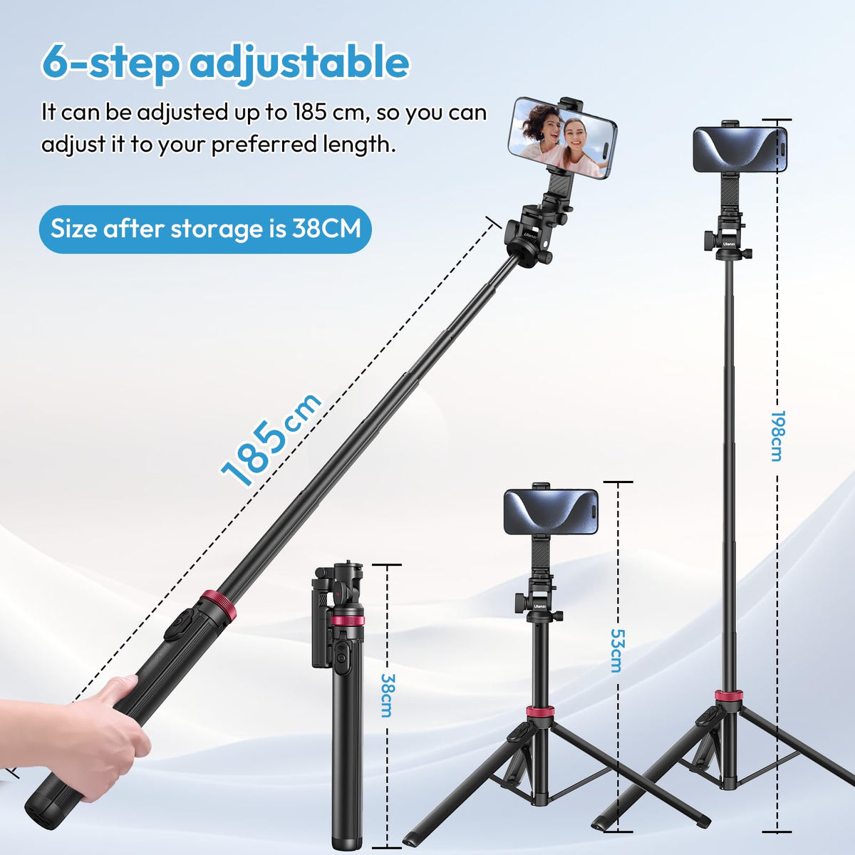 Ulanzi MT-78 Extendable Phone Tripod, 72.83" Selfie Stick Camera Stand
