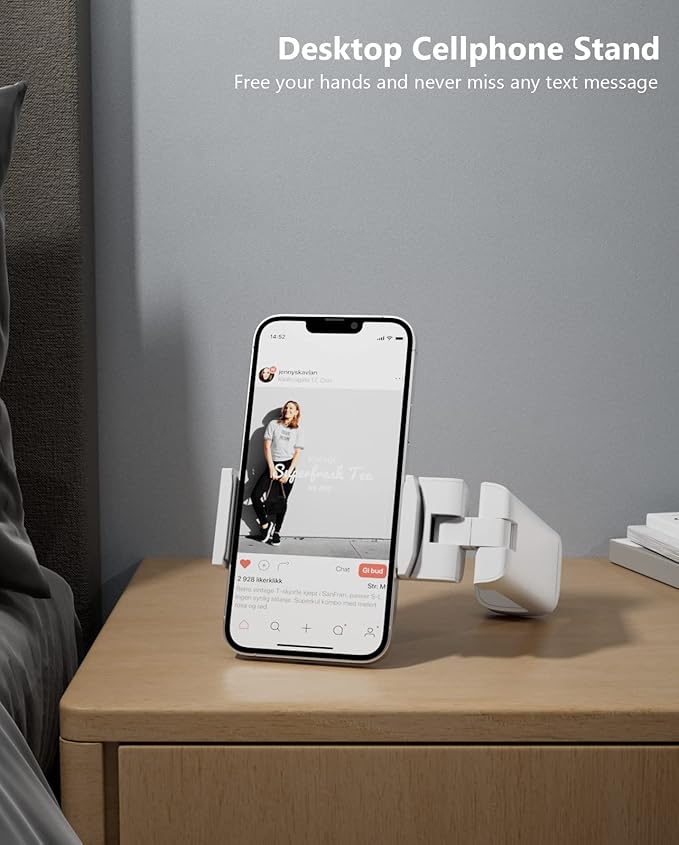 MiiKARE Airplane Travel Essentials Phone Holder, Universal Handsfree Phone Mount for Flying with 360 Degree Rotation, Accessory for Airplane, Travel Must Haves Phone Stand for Desk, White