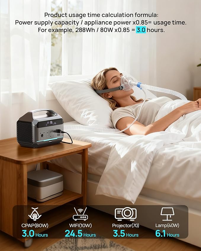DaranEner Portable Power Station, Outdoor 288Wh(90,000mAh) LiFePO4 Battery, 600W(1200W Surge) AC Outlets, 1.7H Fast Charging Solar Generator for Camping, RV Travel, Home Use（Solar Optional)