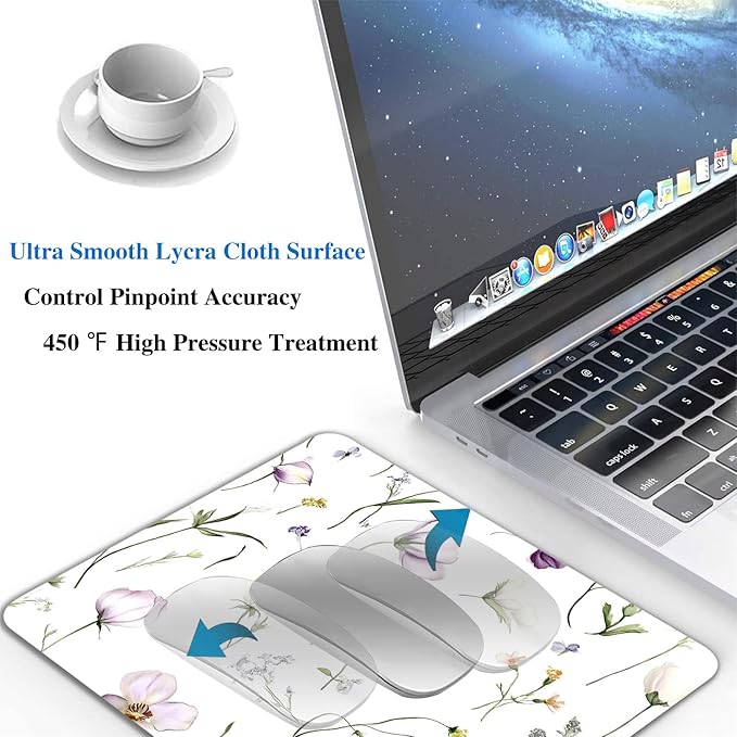 Purple Floral Potted Plants Mouse Pads for Desk, Portable Wireless Computer Mouse pad Small Design with Women, Non-Slip Rubber Base Laptop Mousepad 9.5" x 7.9" Smooth Surface for Office & Travel