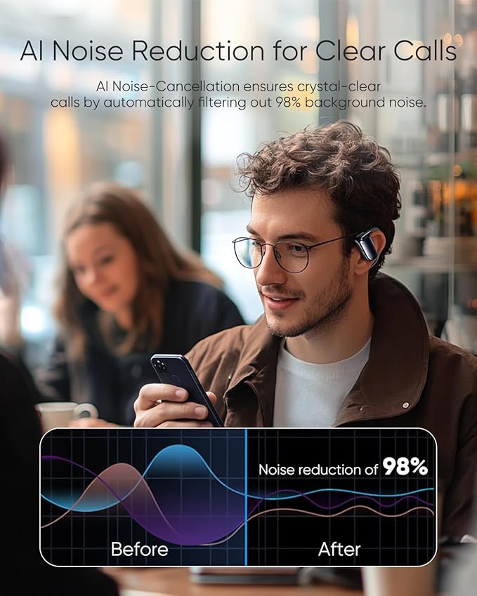 Open Ear Headphones, 0.28oz Lightweight Next-Gen Bluetooth 5.4 Air Conduction Wireless Earbuds w/Extra Bass, 48H Playtime, 3 EQ Modes, ENC Mic, IPX5, Snug Fit for Workout Running Beige