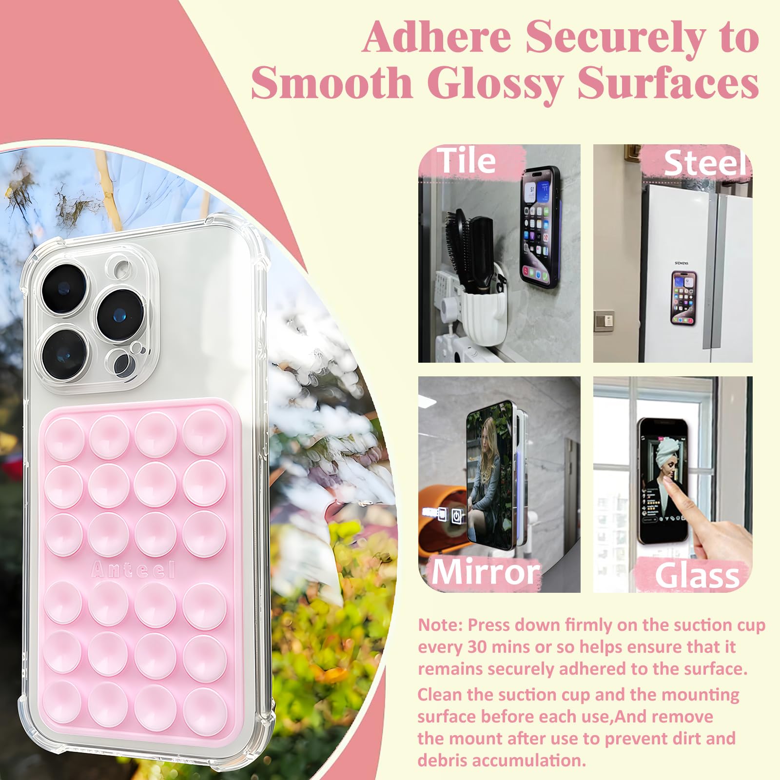JingJinYY Medium-Sized Silicone Suction Phone Case Adhesive Mount, Enhanced Suction Power and Upgraded Thickened Sticky Phone Grip, Durable, Hands-Free Sticky Phone Holder, 2.28"x3.46" (White)