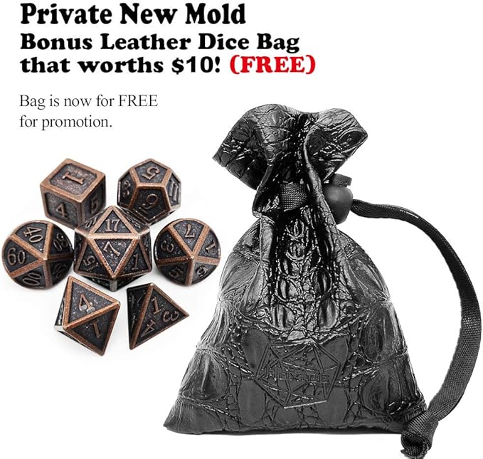 Haxtec Antique Copper Metal DND Dice Set 7 Die Polyhedral D&D Dice Compatible with Dungeons and Dragons Gift TTRPG