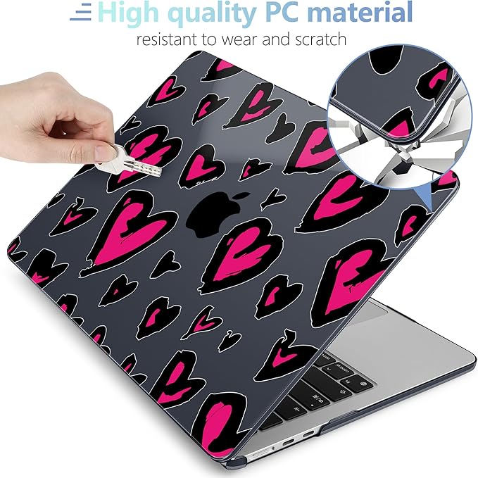 MEEgoodo for M4/M3/M2 MacBook Air 15.3 inch Case 2025 2024 2023, Case Fit Model (A3241/A3114/A2941) for MacBook Air 15 inch, Laptop Hard Shell with Keyboard Cover, Handwritten Heart