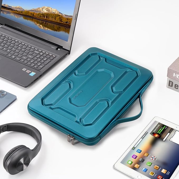 DOMISO 13.3 inch Laptop Sleeve with Handle Shockproof Computer Bag Waterproof EVA Protective Carrying Case for 13-13.3 inch Notebooks/13 MacBook Air/MacBook Pro Retina/Dell XPS 13/HP, Teal