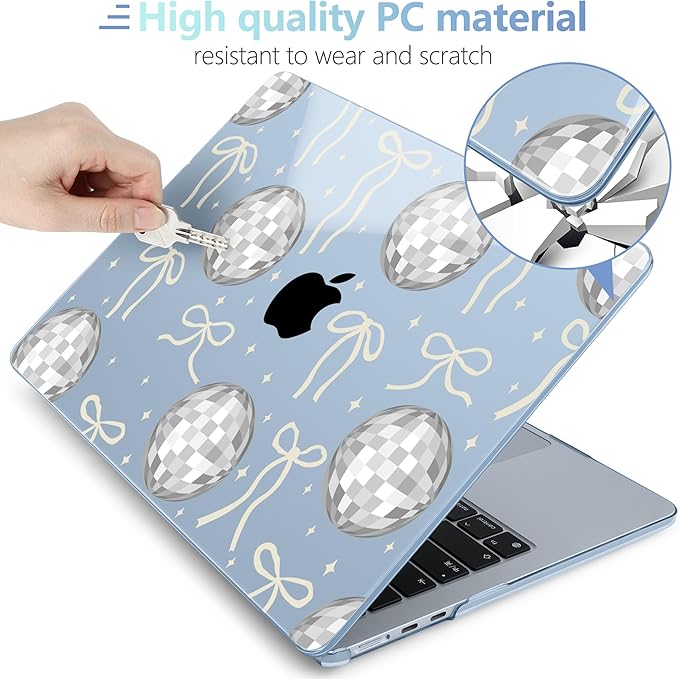 MEEgoodo for M4/M3/M2 MacBook Air 15.3 inch Case 2025 2024 2023, Case Fit Model (A3241/A3114/A2941) for MacBook Air 15 inch, Laptop Hard Shell with Keyboard Cover, Silver Disco Balls & Bows